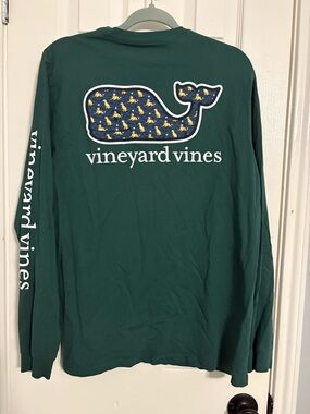 Vineyard Vines Forest Green Whale Print Long Sleeve Tee